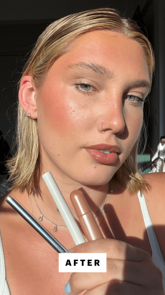Gunderman after applying the Victoria Beckham Lip Liner  Refy Blur Liner Crayon  Rhode Peptide Lip Tint Combo